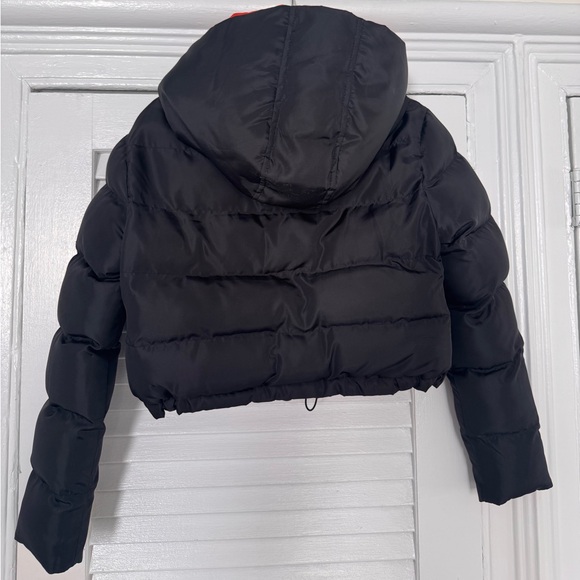 Maniere De Voir Reversible Bomber Jacket With Removable Hoodie Black Orange - Picture 4 of 13